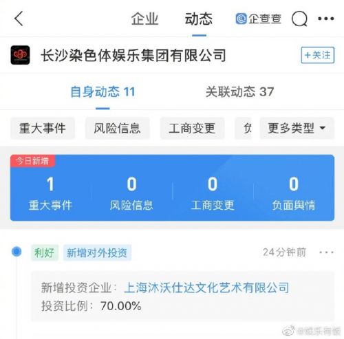 张艺兴投资成立新公司：注册资本200万元，张艺兴持股99%