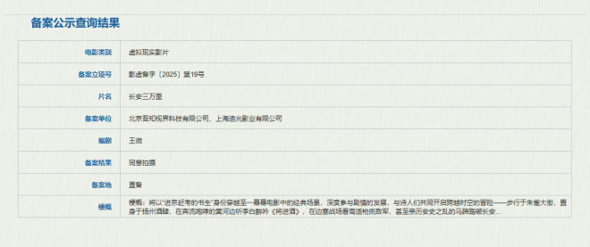 虚拟现实影片《长安三万里》立项